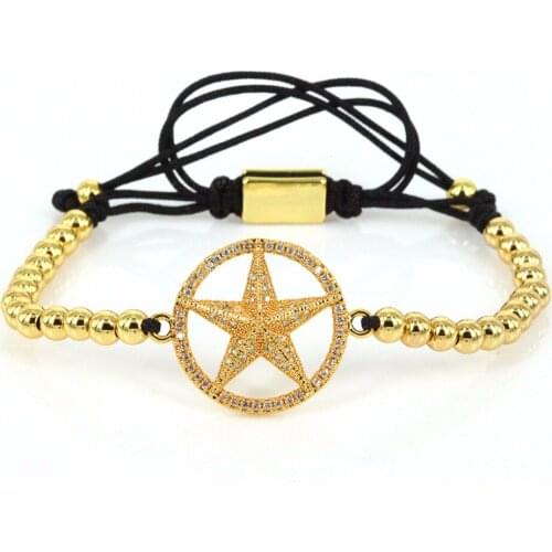 Classic Star Charm Bracelet Women Jewelry Micro Pave White Zircon Kitty Charm Smile Bracelet Rope Macrame Adjustable for Girl