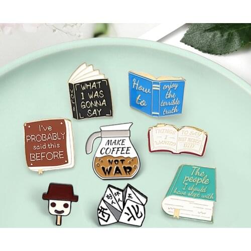 Book collection Reader Brooches Pins"Make coffee not war" Coffee pot good/bad person Badges Enamel Jewelry Gift for Book Lover