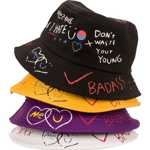 Summer Womens Printed Peach Heart Sunshade Cotton Fisherman Hats Autumn Mens Trendy Style Graffiti Hip Hop Caps Bucket Hat C77