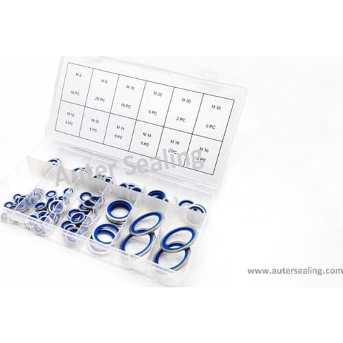 Metric 100 pcs 8 different Sizes Bonded seal kit High quality Bonded Washer seals Self Centering rubber bonded seal boxes