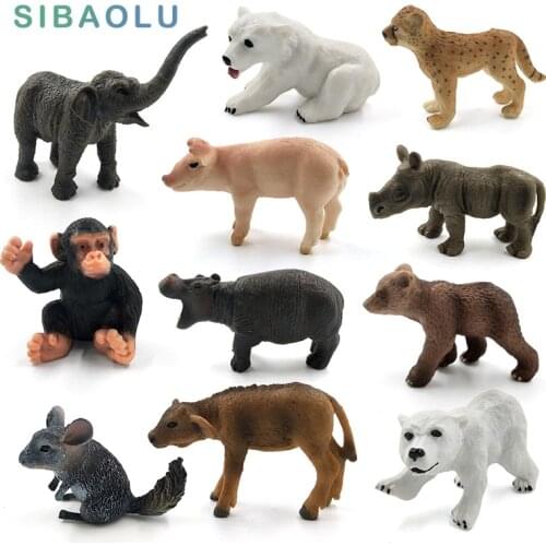 Mini Elephant Pig Chinchilla Mouse Chimpanzee Polar bear cow Animal model figurine home decor miniature decoration accessories