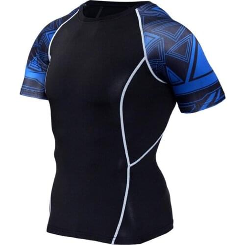Printed T-shirts Men Compression Shirt Mens Tshirt Short Sleeve Round Neck Workout Patchwork Sport Casual Fitness T-shirt