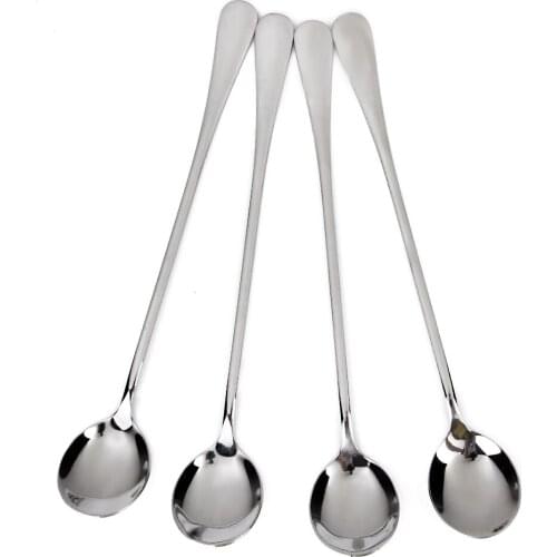 Pack of 4 Long Handle Stainless Steel Kitchen Spoons for Honey Ice cream Soup Tableware Party utensils Kitchen Dining Tool