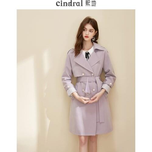 New Style Purple Windbreaker Womens Mid-length Style to Fight to Receive the Waist Fashion Drape Temperament Jacket Trend
