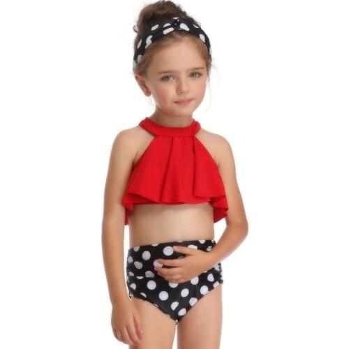 2021 New Girls Halter Swimsuit Two Piece Bikini Set High Waist Childrens Swimwear 2-12 Years Girls Beachwear Bathing Suit