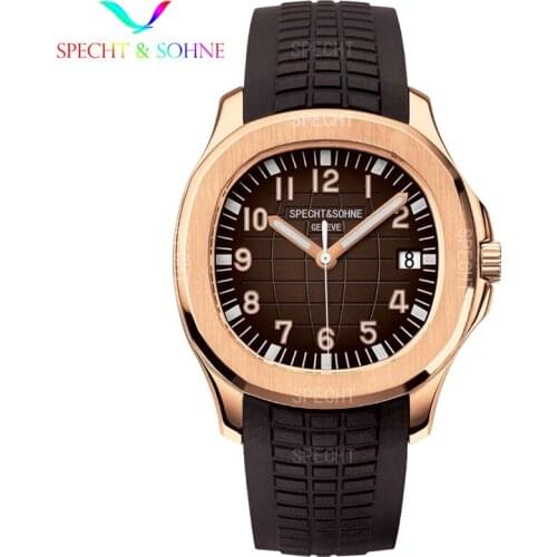 2021 New Luxury SPECHT&SOHNE Men Mechanical Wristwatch Rose Gold Stainless Steel Automatic Watch Rubber Strap Reloj Hombre 3ATM