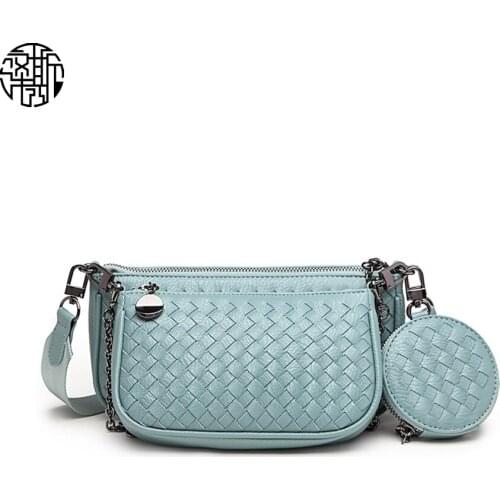 Zenos New Arrivals Set Bags Weave Leather Shoulder Bag With Coin Purse Crossbody Bag For Girl Women