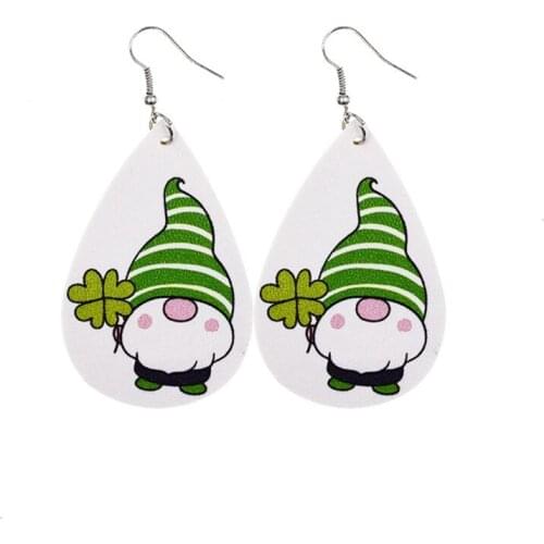 12 Pairs St-Patrick’s Day Gnome Faux Leather Earrings Bulk Teardrop Earrings Irish Clover Spring Holiday Fashion Jewelry