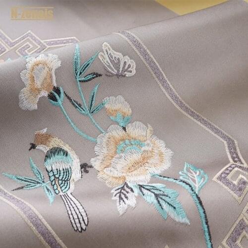 Wholesale New Chinese Style Curtains Flower and Bird Embroidered Curtains for Living Room Bedroom Stich Two Fabric Together