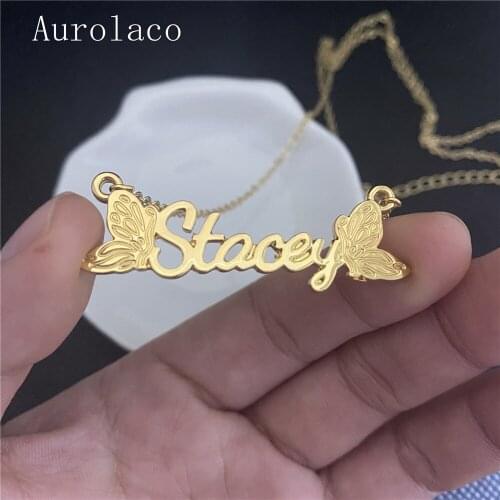 AurolaCo Butterfly Necklace Custom Name Necklace Personalized Women Nameplate Custom Gold Choker Necklace For Women Gift