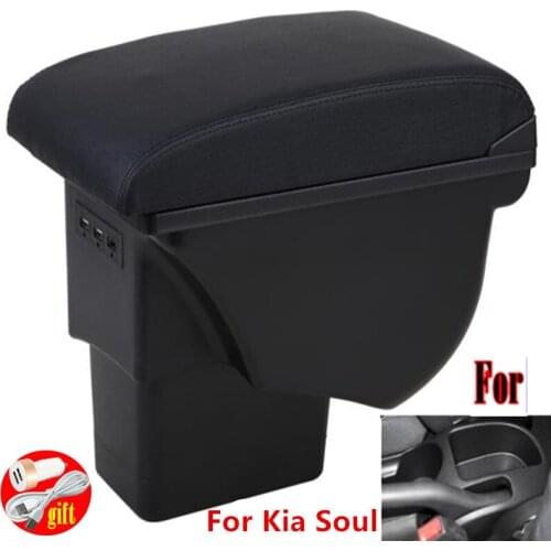 For Kia Soul Armrest Box Leather Car Interior Parts Center Console Armrest Box Auto Armrests Storage with USB 2006-2017