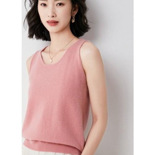 Plus Size 2021 Summer Womens Vest Round Neck And Bottom Knitted Solid Non Cashmere Sweater Vests For Women Vest Knitted