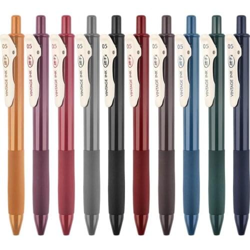 5PCS creative Retro Colored Gel Pens press 0.5mm Fine Point Quick drying pens clip pen school supplies