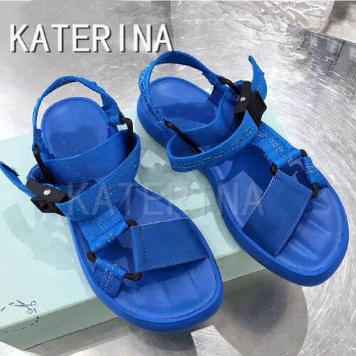Platform Sandals Print Hook Thick Sole Gladiator Sandals Brand Nylon Weave Abkle Strap Sandals Buckle Beach Shoes for Women