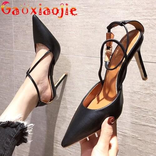 2021 Summer New Pointed Toe Sexy Cross-Tied Sandals For Women Fashion Baotou Buckle Strap Comfortable Everyday Office Stilettos