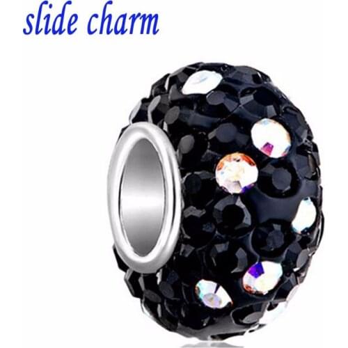Slide charm Free shipping Valentines Day vignettes European and American fashion night light crystal fit Pandora bracelet
