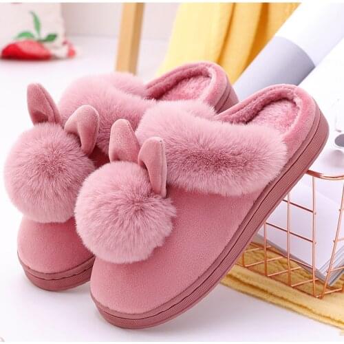 Women Slippers Cute Plush Rabbit Floor Shoes Winter Warm Ladies Slides 2021 Home House Men Couples Bedroom Slippers Comfortable