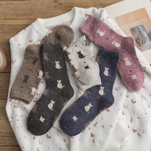 MISSZUING Warm Cartoon Cat Women Socks wool socks For Women Girls Winter Socks Sox