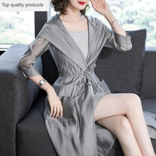 Summer Trench Coat Women 2020 Fashion Long sleeve Female Windbreaker Large Size Loose 2 pieces Coat+ Sling casaco feminino 243