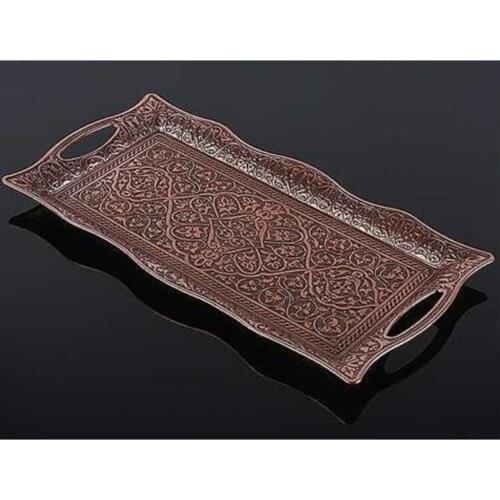 Turkish Arab Ottoman Traditional Motif Copper Serving Tray (2 Seats) Nostalgic Original Vernacular