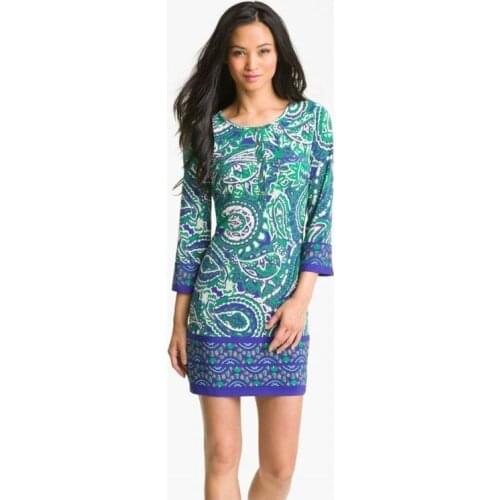 Rushed Party Dresses Women Summer Dress Elegant ! Small Buckle O-neck Paragraph Shirt One-piece Dress Print Elastic Knitted