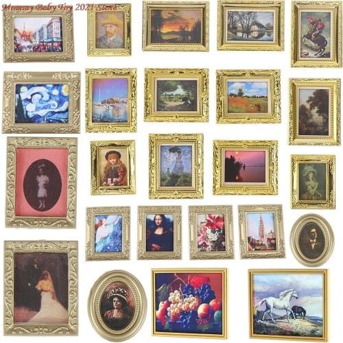 Vintage 1:12 Scale Photos Painting Mural Wall Picture for 1:12 Dollhouse Miniature Miniaturas Casa De Munecas