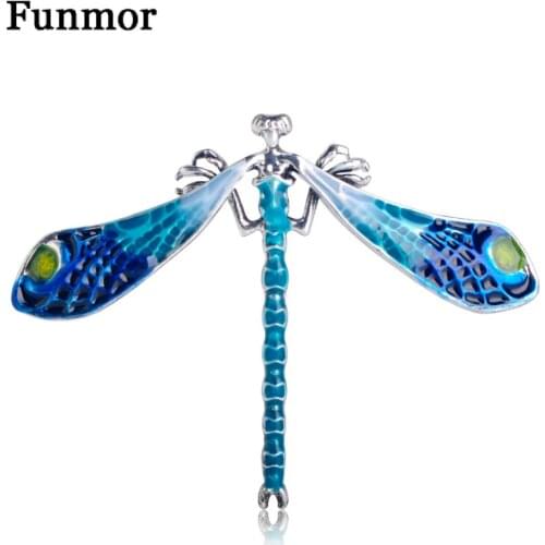 Funmor Vivid Enamel Blue Dragonfly Brooches Gold Color Women Men Suit Dress Wing Insect Hijab Pin Vivid Animal Sweater Brooch