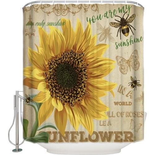 You Are My Sunshine Sunflower Bee Butterfly Retro Shower Curtain Waterproof Curtains Polyester Bath Curtain Bathroom Decor