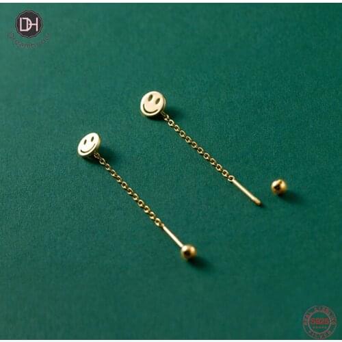 Dreamhonor Solid 925 Sterling Silver Silver Gold Round Ball Smile Ear Line Stud Earrings for Women Fine Jewelry