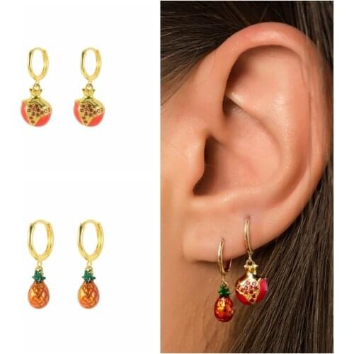 AIDE Pendientes Plata S925 Silver Piercing Earings Summer Fruit Mini Pineapple Drop Earrings Woman Jewelry 2021 Bijoux Femme cz