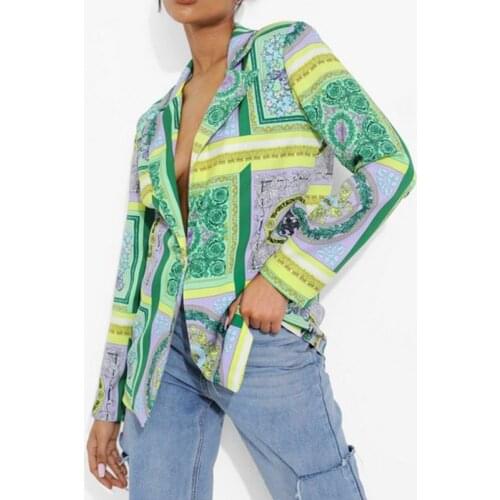 New Autumn Winter Trendy Office Lady Suit Jacket Fashion High Street Printing Women Blazer Casual Long Sleeve Single Button Coat