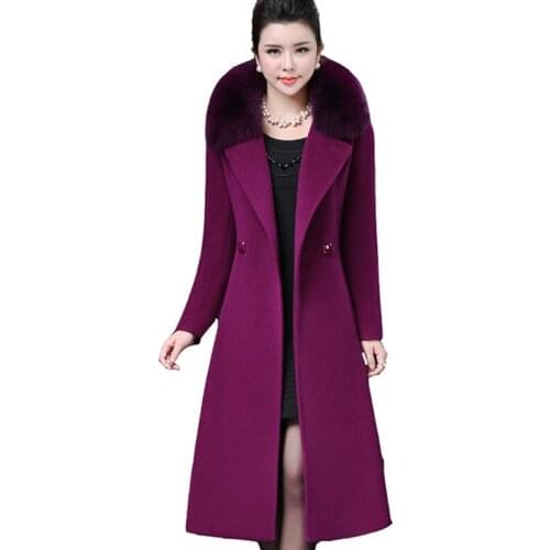Womens Windbreaker autumn winter new thicken fox fur collar wool jacket large size medium long cashmere coats Female OKXGNZ
