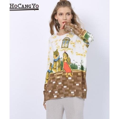 2020 Winter Oversized Sweater For Women Winter Cute Bear & Girl Print Pullovers Jumper Women Fashion Knitted Pull Femme Clothes