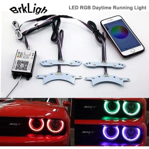 1SET RGBW Multicolor Car Led DRL Daytime Running Lights Auto Accessories For Dodge Challenger 15-18 Wireless Control Board Lamps