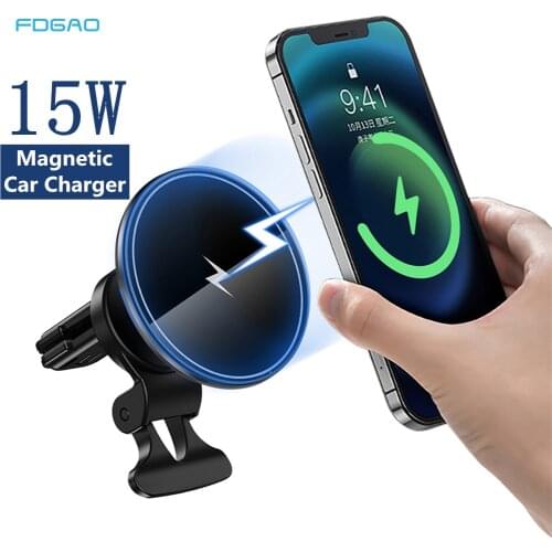 15W Automatic Magnetic Wireless Car Charger for iPhone 12 Pro Max Mini Air Vent Mount Qi Fast Charging Holder For Magsafe Case