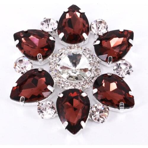 3.5x3.5cm 1pcs gold base flatback with holes Sew on rhinestone flower shape diy party Brown crystal ab rhinestone applique