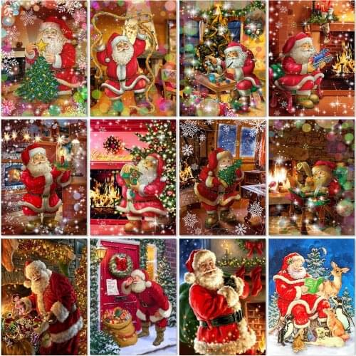 5D Diamond Painting Cartoon Santa Claus Diy Diamond Embroidery Christmas Landscape Cross Stitch Rhinestone Mosaic Christmas Gift