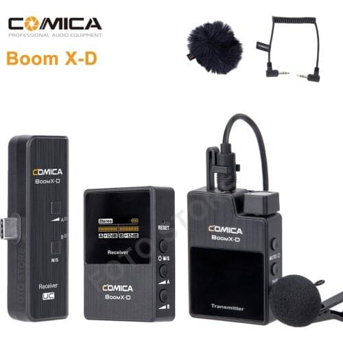 Comica BoomX-D 2.4G Digital Wireless Microphone Transmitter Kit Mini Cellphone Microphone Receiver for Smartphones video mic
