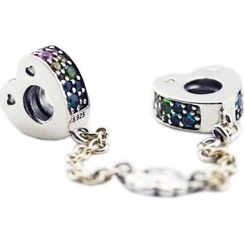 CKK Silver 925 Jewelry Fits Pandora Bracelets Multi-Colored Arcs of Love Safety Chain Original Sterling Silver Beads