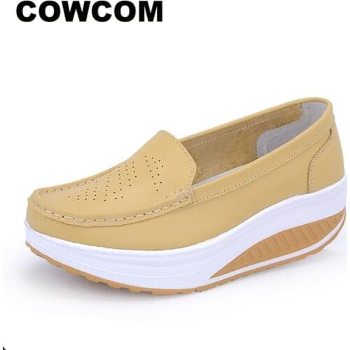 COWCOM Drop Sale Shake Shoes Women Shoes Spring Autumn Nurse White Slope Thick Basket Shoes Women Single Shoes 41 CYL