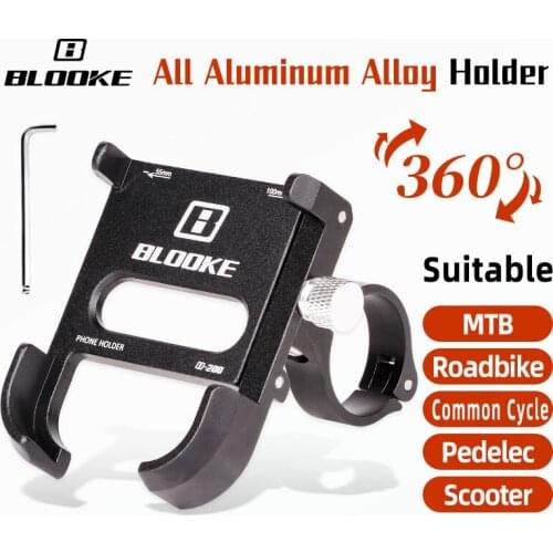 BLOOKE Bicycle Phone Mount Holder 360 Adjustable Alloy Bike Gps for Scooter Motorcycle Road MTB Cycling Navigation Bracket