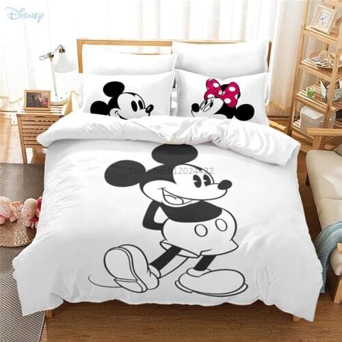 White Mickey Mouse Disney Cartoon Duvet Cover Pillowcases 3d Kids Bedding Set Twin Full Queen King Size Bedclothes Drop Shipping