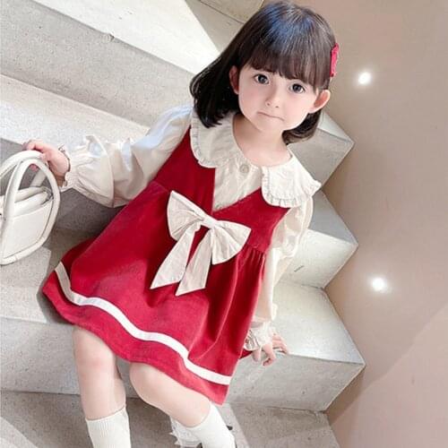 Lovely Girls Autumn Clothing Sets Kids Fashion White Long Sleeve Shirt+Bow Sleeveless Vest Dress Princess Outfit Toddler Clothes