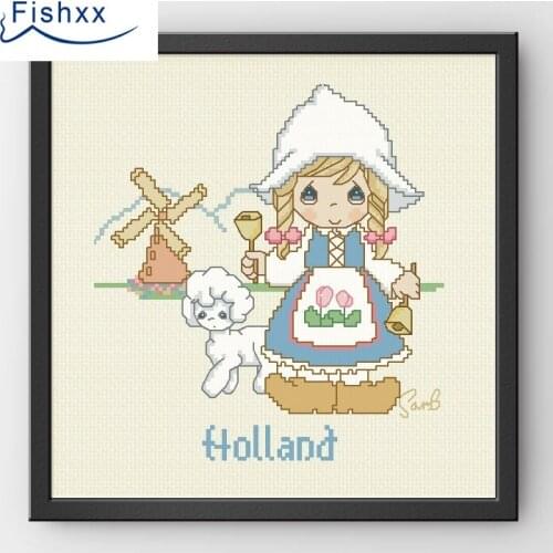 Fishxx Cross-Stitch Kits H204 girl Play paintings on needlework lovely Set embroidery 100% Egyptian cotton Handicraft Homeware
