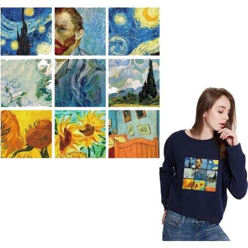 T Shirt stickers patch iron on Transfers for Clothes Iron on transfers Van Gogh painting Patch art badge DIY stripe On Clothes