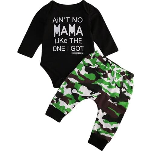2018 Newborn Kids Baby Boys Tops T-shirt Romper Long Pants Camo Outfits Set Size 0-5T