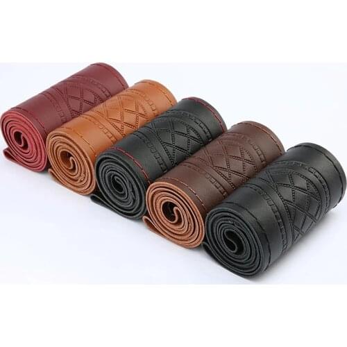 Leather Car Steering Wheel Cover Four Seasons Universal Non-Slip Steering Case Wheel Cover Steering-Wheel Interior Accessories