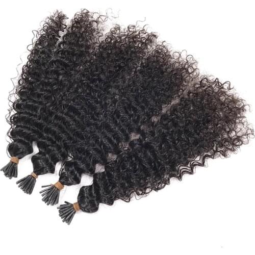 Curly Human Hair I Tip Microlinks Brazilian Virgin Hair Extensions Natural Black Color Hair Bulk For Women 1&2&3 Bundles