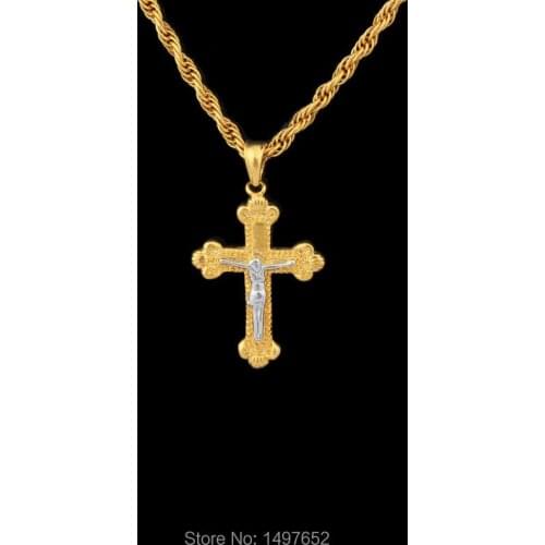 AdixynGold Jesus Cross Pendant For Women Men18K Gold Color Pendant Necklace Christ Savior Fashion Jewelry Catholic Free shipping