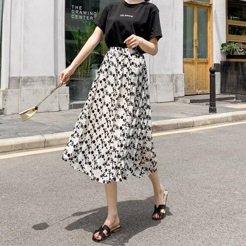 A-line Skirt Of Korean Version In Summer 2021 Flocking A-line Skirt Popular Slim-fit Pleated Floral Skirt Women